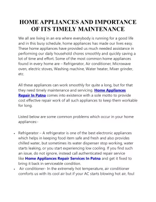 home appliances and importance of its timely