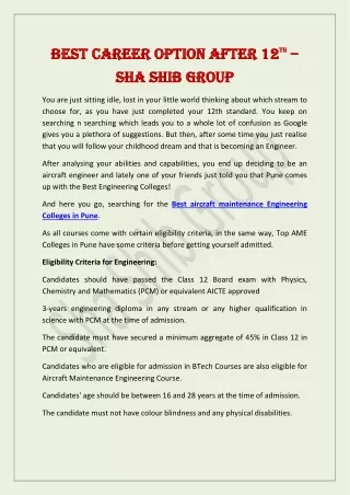 Best Career Option After 12th – Sha Shib Group