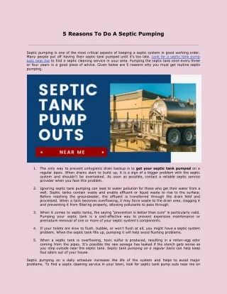 5 Reasons To Do A Septic Pumping