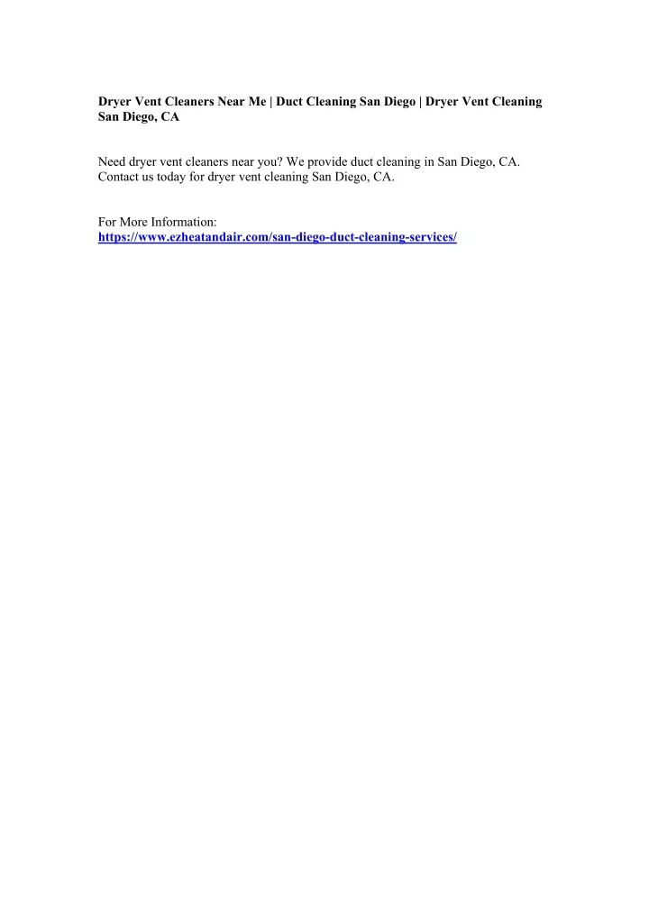 PPT Dryer Vent Cleaners Near Me Duct Cleaning San Diego Dryer Vent Cleaning San PowerPoint