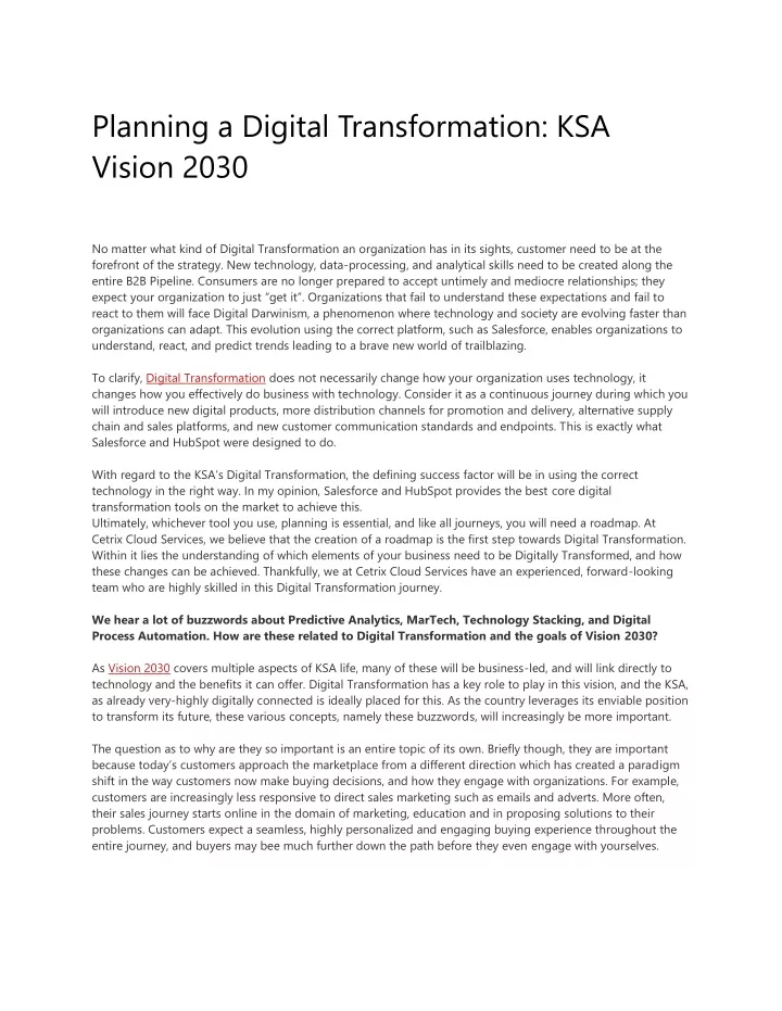 planning a digital transformation ksa vision 2030