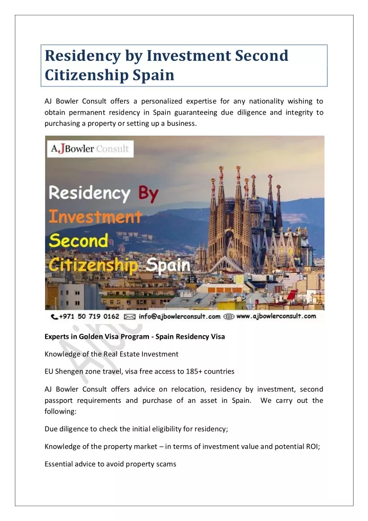 residency by investment second citizenship spain