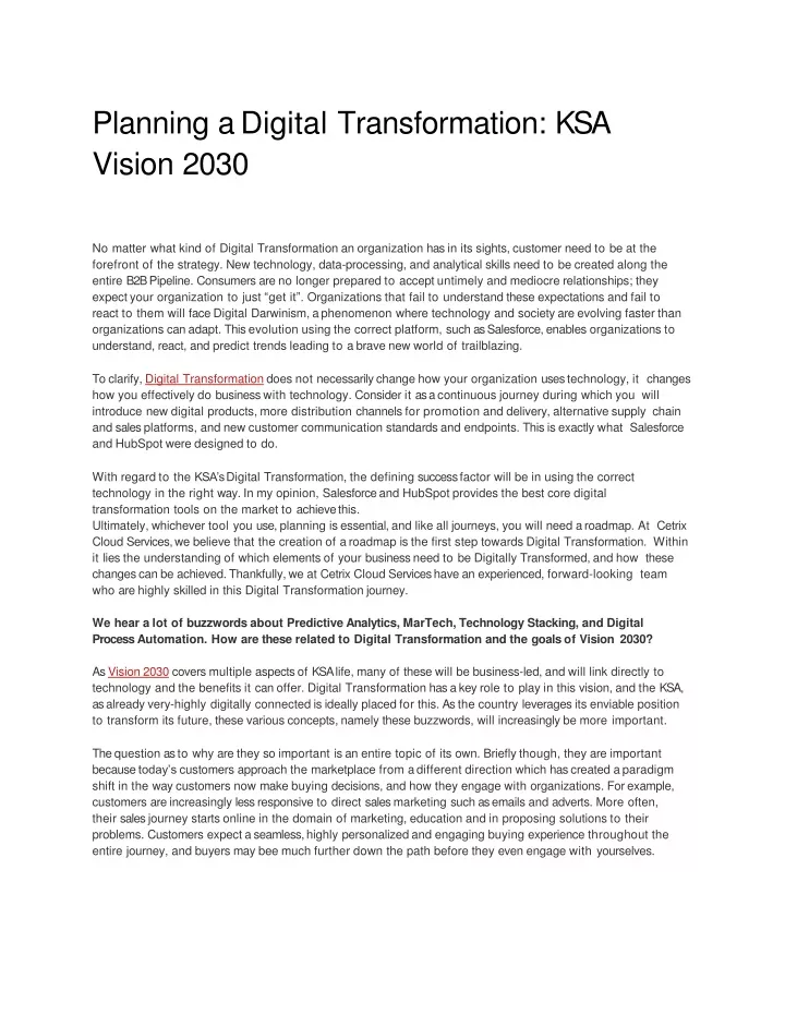 planning a digital transformation ksa vision 2030