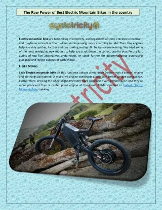 The Raw Power of Best Electric Mountain Bikes in the country