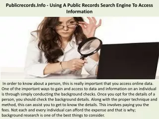 Publicrecords.Info - Using A Public Records Search Engine To Access Information