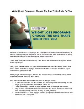 Weight Loss Programs_ Choose The One That's Right for You