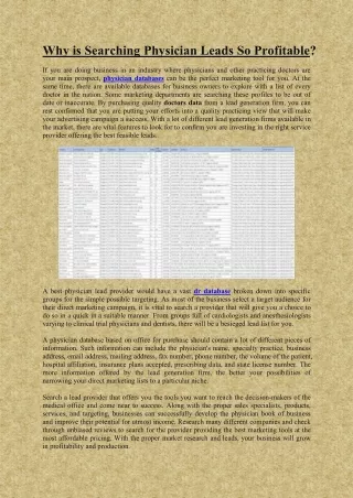 Why Searching Physician Leads are So Profitable