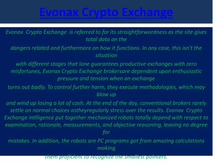 evonax crypto exchange