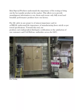 Ideal Special Products - Fire testing for fire rated doors