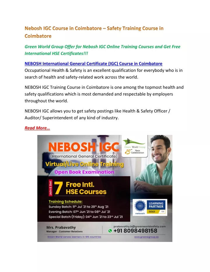 green world group offer for nebosh igc online