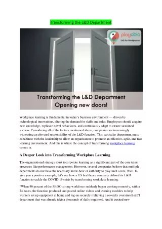transforming the l d department