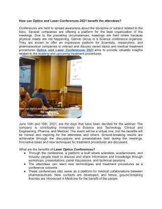 How can Optics and Laser Conferences 2021 benefit the attendees_