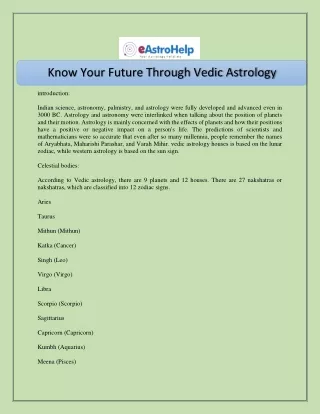 know your future through vedic astrology