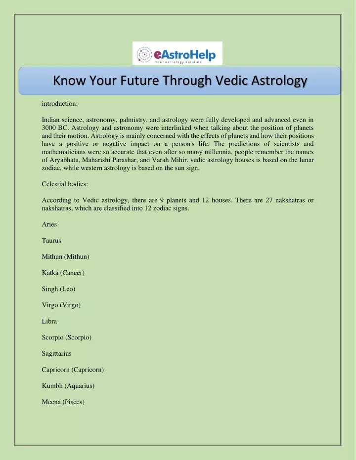 know your future through vedic astrology