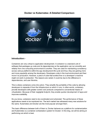 Docker vs Kubernetes - A Detailed Comparison | CodeStore Technologies