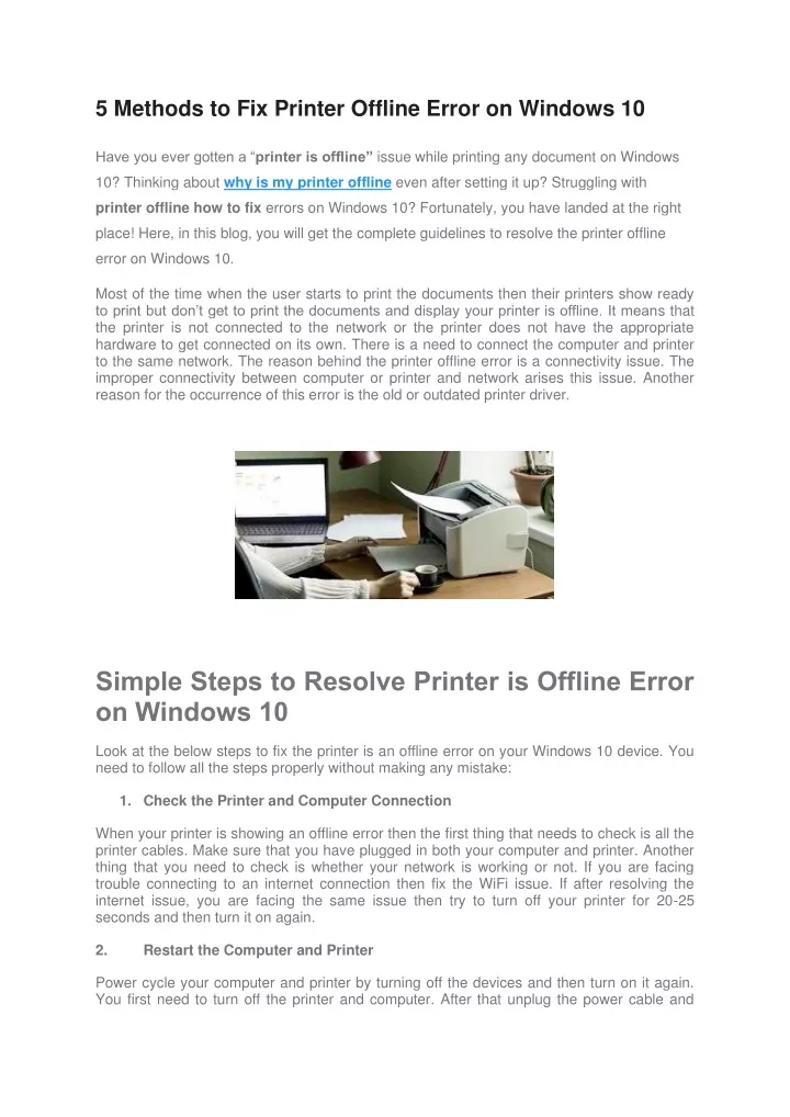 Ppt Methods To Fix Printer Offline Error On Windows Powerpoint Presentation Id