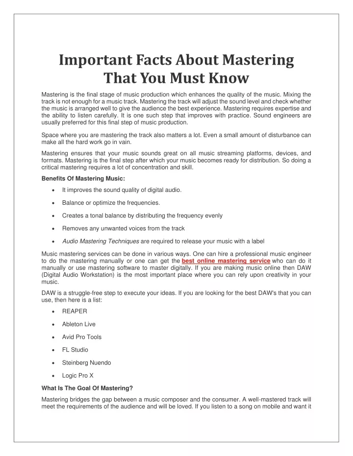 important facts about mastering that you must know