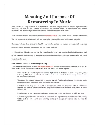 meaning and purpose of remastering in music