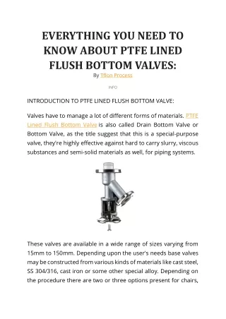 EVERYTHING YOU NEED TO KNOW ABOUT PTFE LINED FLUSH BOTTOM VALVES