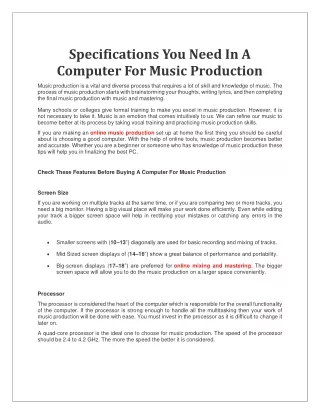 specifications you need in a computer for music