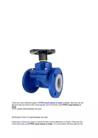 WHAT ARE THE MOST POPULAR TYPES OF PTFE LINED VALVES IN INDIA