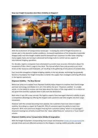 how can freight forwarders give more visibility