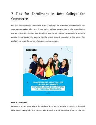7 Tips for Enrollment in Best College for Commerce
