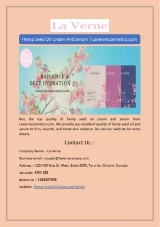 Hemp Seed Oil Cream And Serum | Lavernecosmetics.com