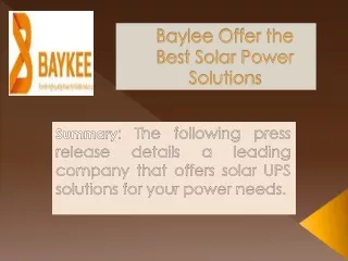 Baylee Offer the Best Solar Power Solutions