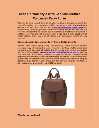 Keep Up Your Style with Genuine Leather Concealed Carry Purse
