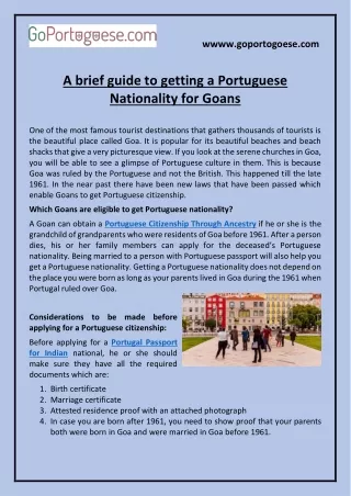A brief guide to getting a Portuguese Nationality for Goans