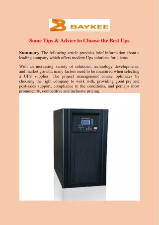 Some Tips & Advice to Choose the Best Ups