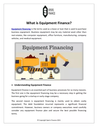 What is Equipment Finance