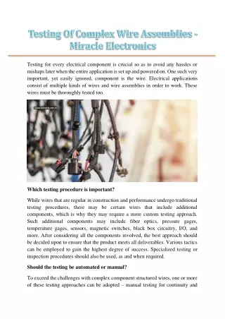 testing for every electrical component is crucial