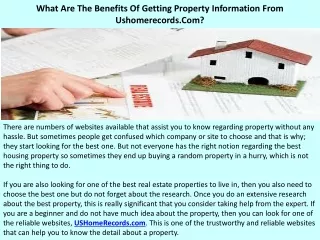 What Are The Benefits Of Getting Property Information From Ushomerecords.Com