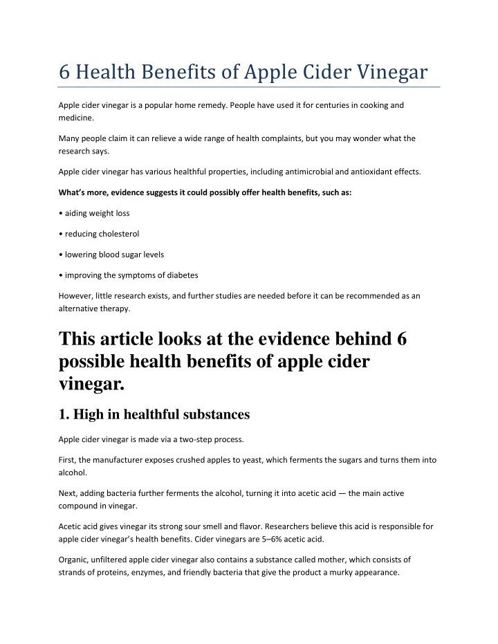 6 health benefits of apple cider vinegar