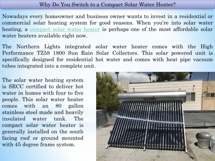 why do you switch to a compact solar water heater