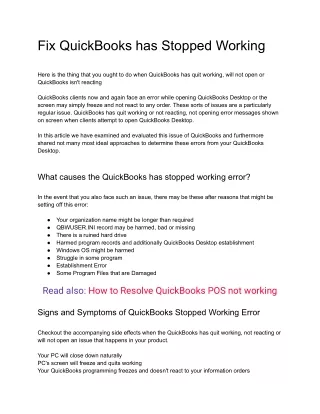 Fix QuickBooks has Stopped Working