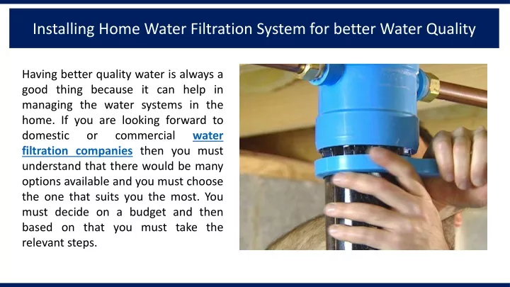 installing home water filtration system
