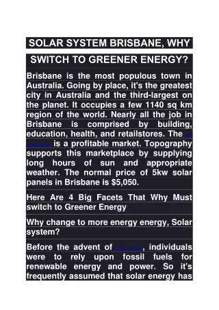 SOLAR SYSTEM BRISBANE, WHY SWITCH TO GREENER ENERGY