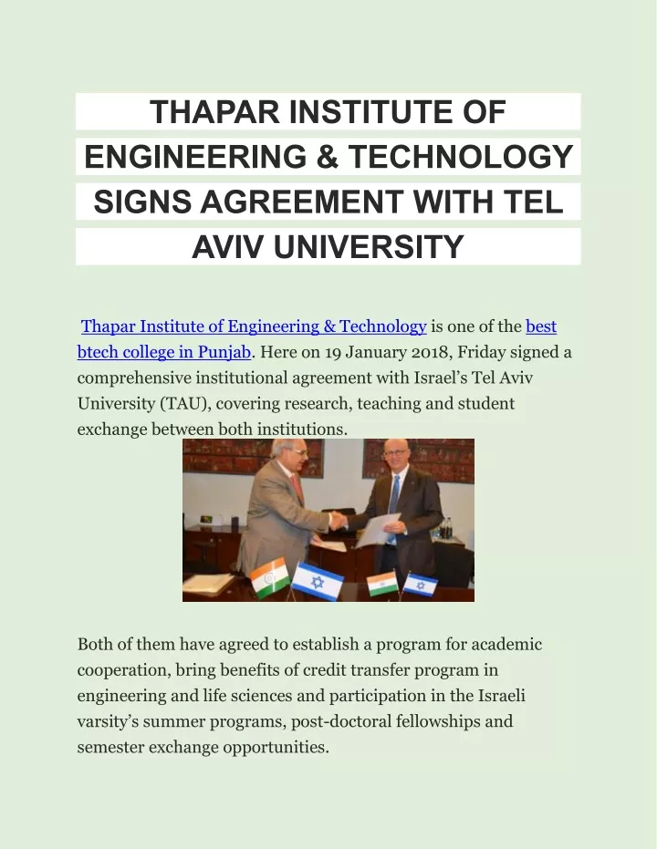 thapar institute of engineering technology signs