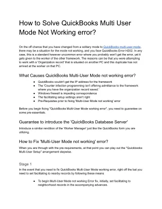 How to Solve QuickBooks Multi User Mode Not Working error_