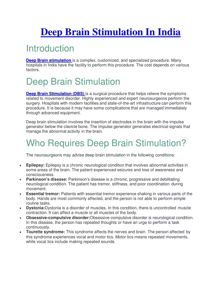 deep brain stimulation in india