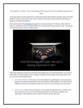 Christopher J. Flood - How Technology And Cyber Security Is Getting Important In 2021