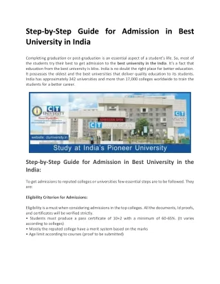 Step-by-Step Guide for Admission in Best University in India