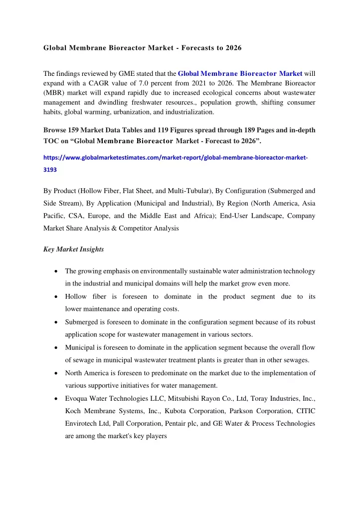 global membrane bioreactor market forecasts