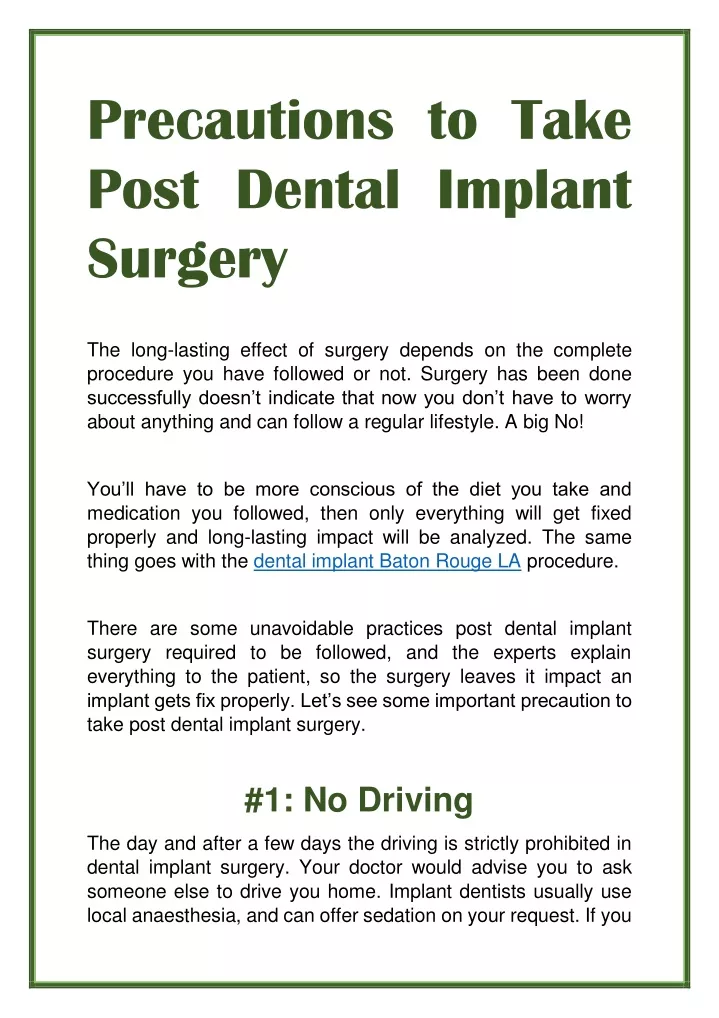 precautions to take post dental implant surgery