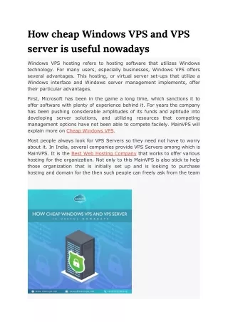 how cheap windows vps and vps server is useful
