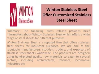 Winton Stainless Steel Offer Customized Stainless Steel Sheet