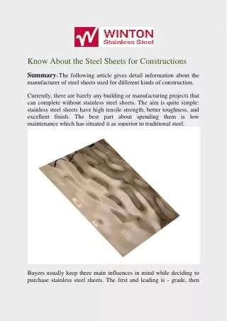 Know About the Steel Sheets for Constructions